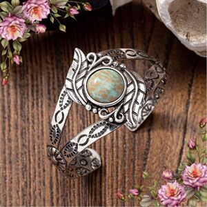 Retro Pattern Metal Turquoise Cactus Western Style Zinc Alloy Bracelet